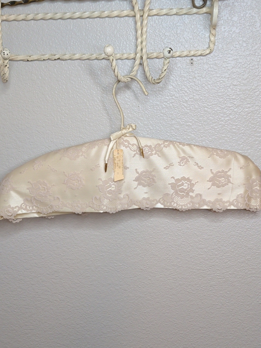 Vintage 60s I Magnin Ivory Lace Satin Hanger Wedding Dress Formal